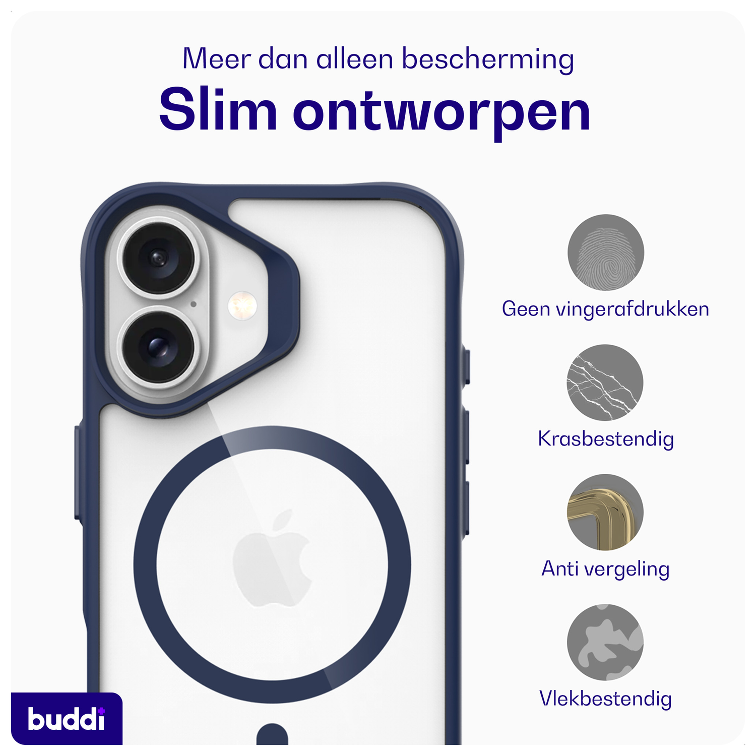 Buddi Hybrid Apple iPhone 16 Hoesje MagSafe Back Cover Transparant Blauw afbeelding 6