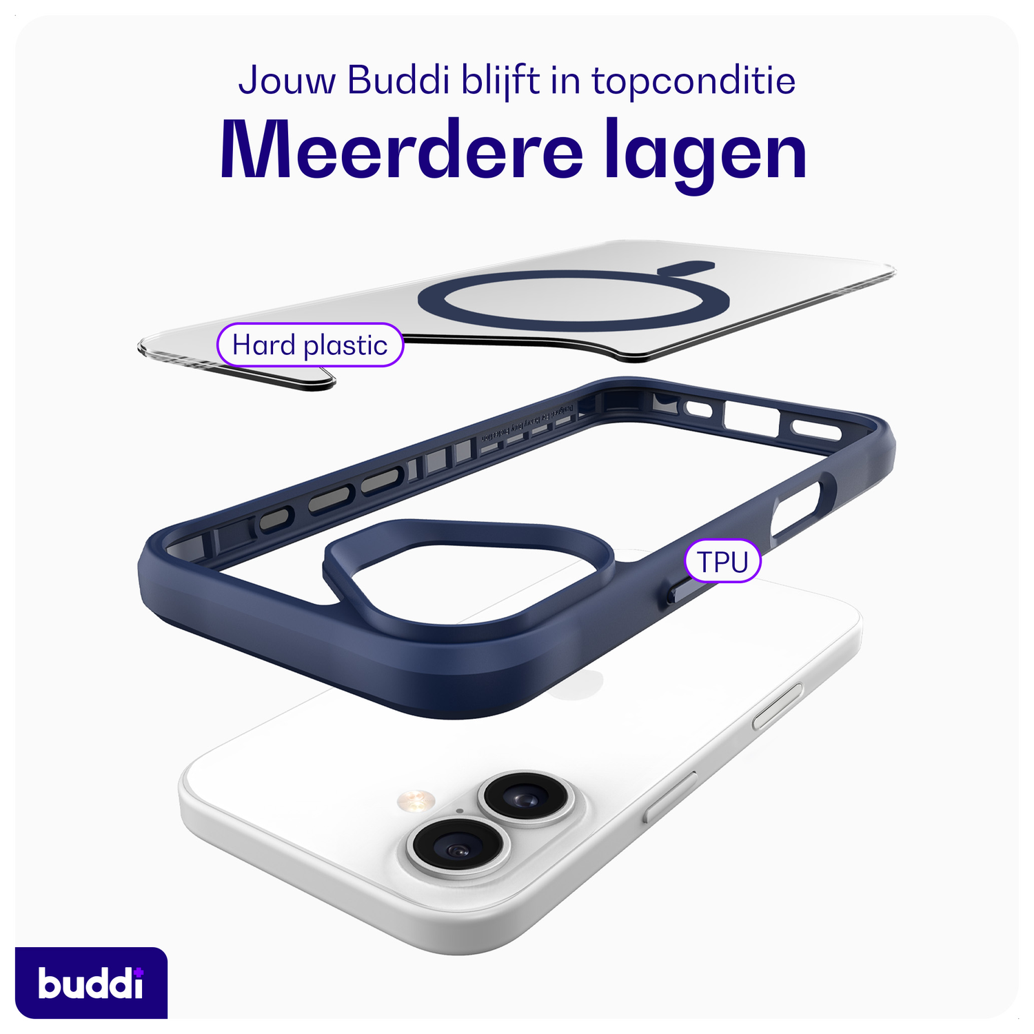 Buddi Hybrid Apple iPhone 16 Hoesje MagSafe Back Cover Transparant Blauw afbeelding 7