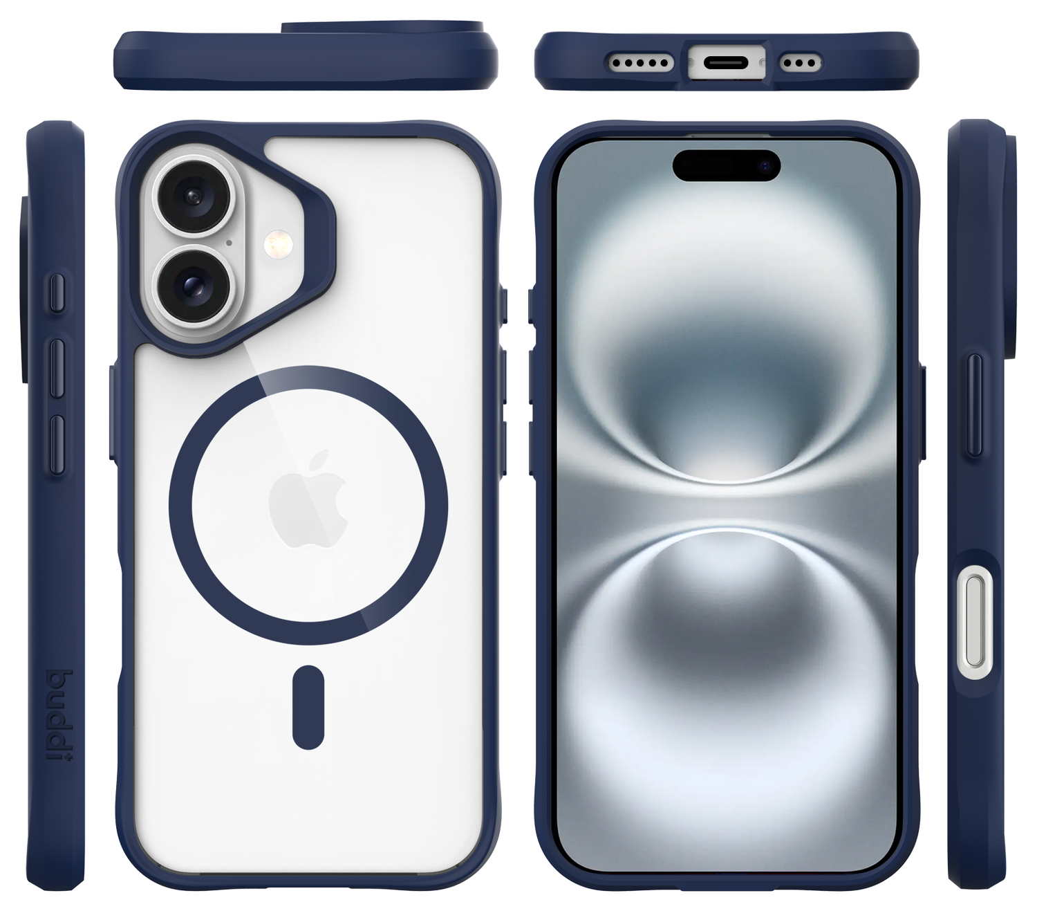 Buddi Hybrid Apple iPhone 16 Hoesje MagSafe Back Cover Transparant Blauw afbeelding 9