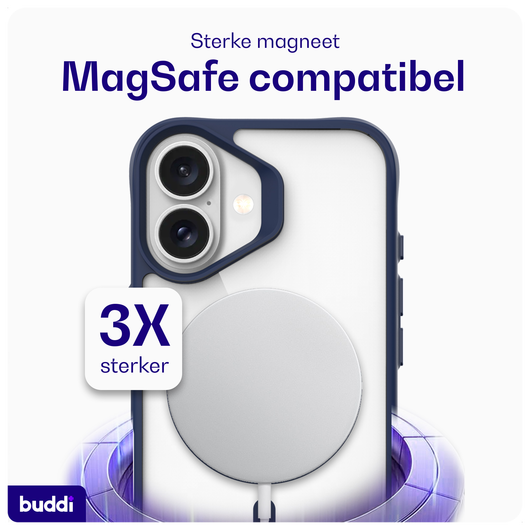 Buddi Hybrid Apple iPhone 16 Hoesje MagSafe Back Cover Transparant Blauw afbeelding 3