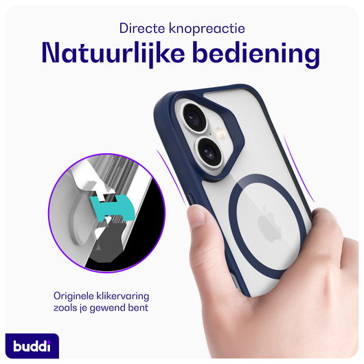 Buddi Hybrid Apple iPhone 16 Hoesje MagSafe Back Cover Transparant Blauw afbeelding 4