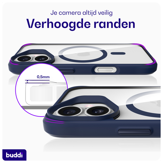 Buddi Hybrid Apple iPhone 16 Hoesje MagSafe Back Cover Transparant Blauw afbeelding 5