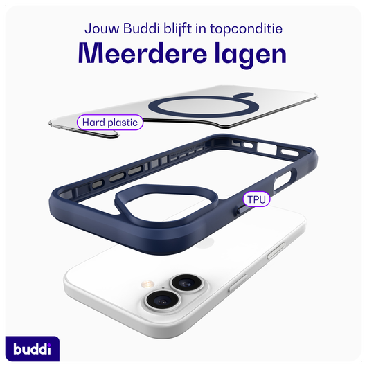 Buddi Hybrid Apple iPhone 16 Hoesje MagSafe Back Cover Transparant Blauw afbeelding 7
