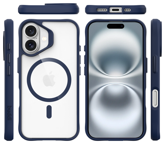 Buddi Hybrid Apple iPhone 16 Hoesje MagSafe Back Cover Transparant Blauw afbeelding 9