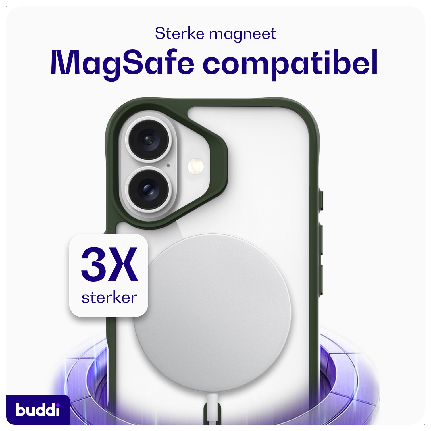 Buddi Hybrid Apple iPhone 16 Hoesje MagSafe Back Cover Transparant Groen afbeelding 3