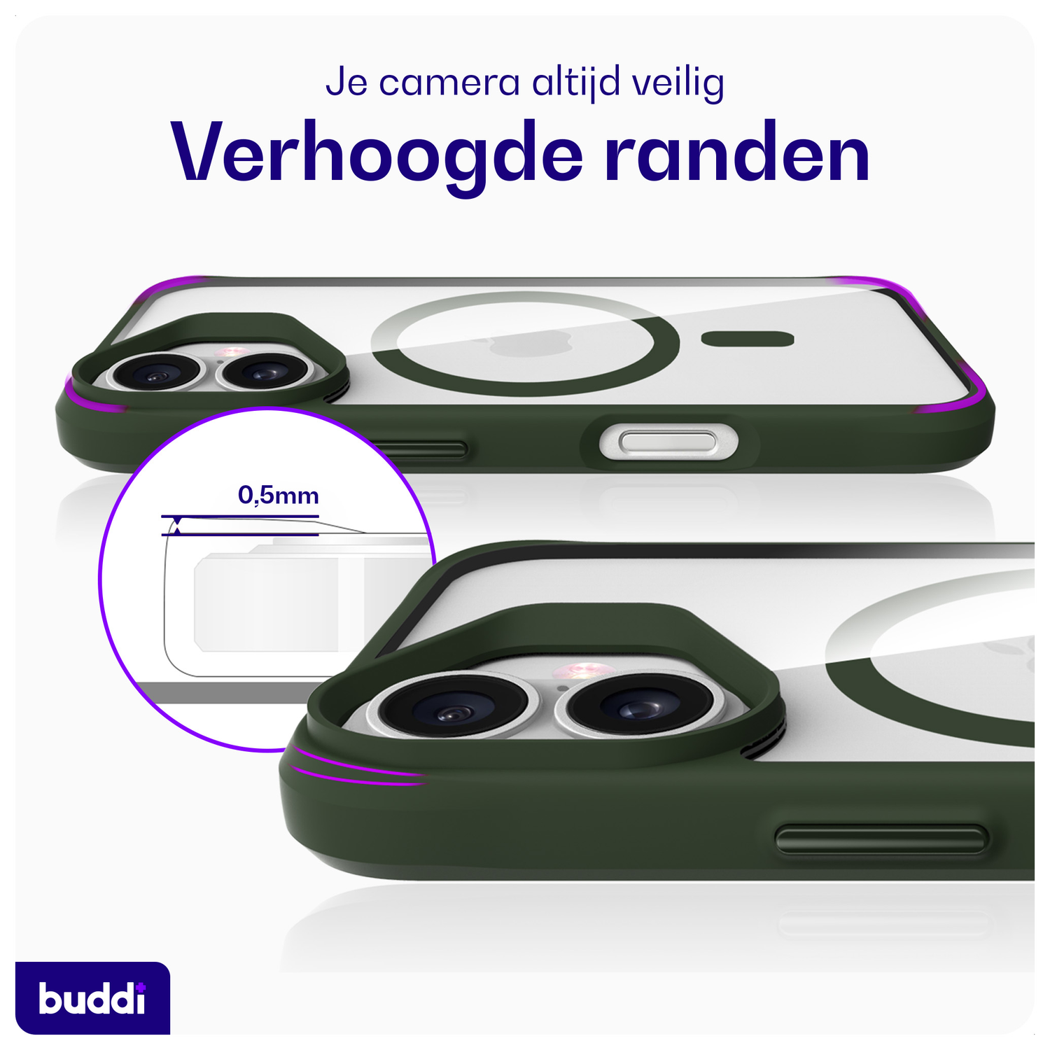 Buddi Hybrid Apple iPhone 16 Hoesje MagSafe Back Cover Transparant Groen afbeelding 5