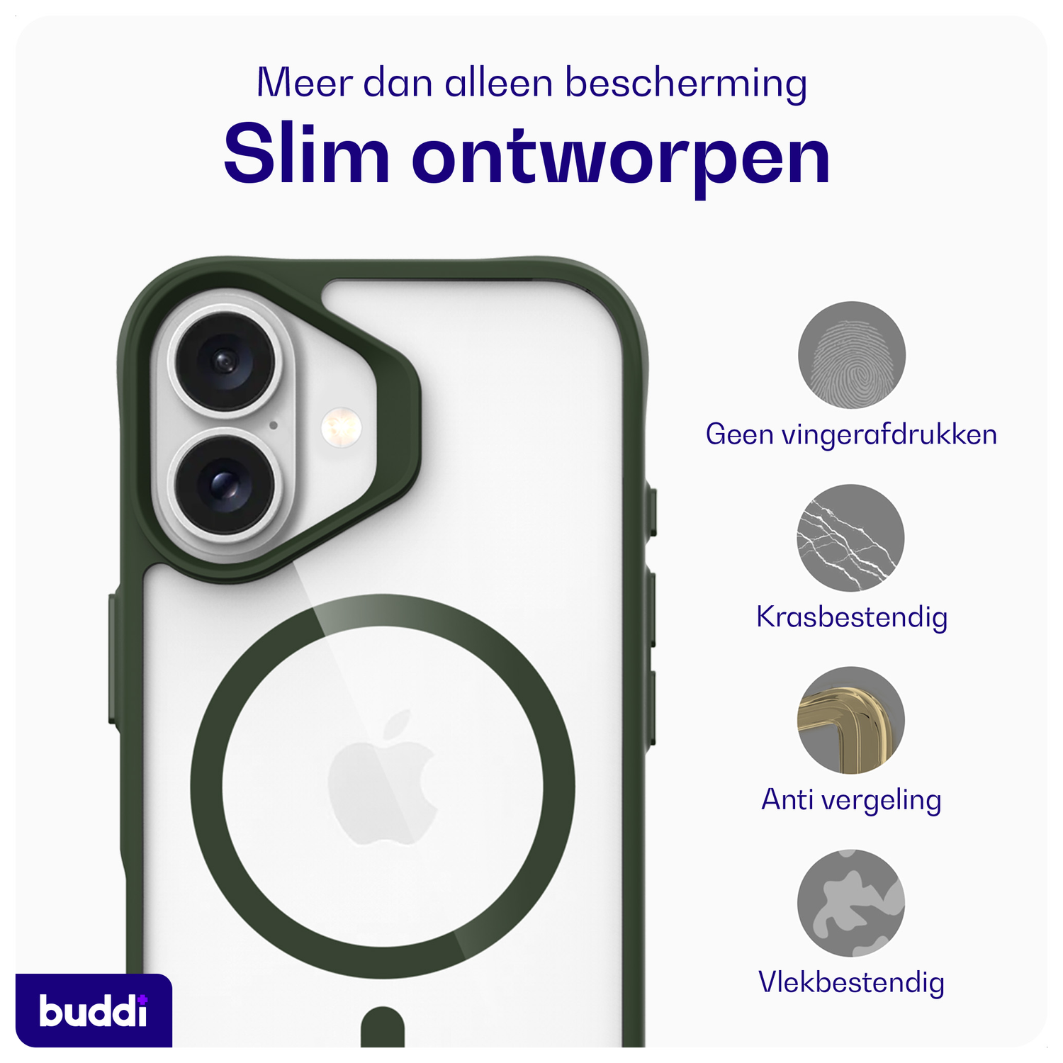 Buddi Hybrid Apple iPhone 16 Hoesje MagSafe Back Cover Transparant Groen afbeelding 6