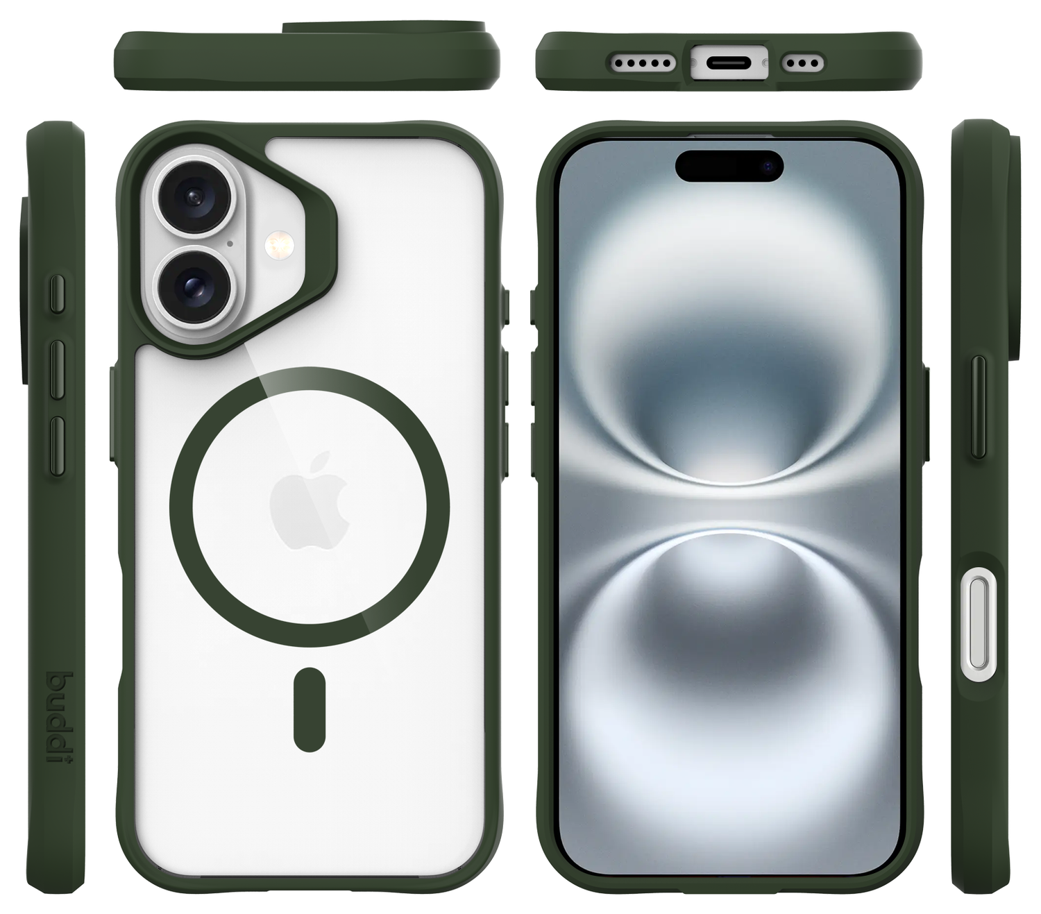 Buddi Hybrid Apple iPhone 16 Hoesje MagSafe Back Cover Transparant Groen afbeelding 9