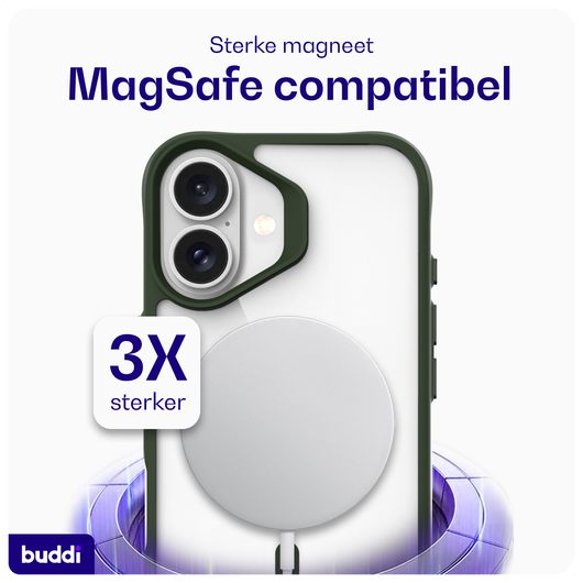 Buddi Hybrid Apple iPhone 16 Hoesje MagSafe Back Cover Transparant Groen afbeelding 3