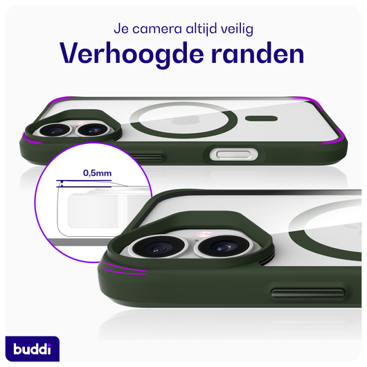 Buddi Hybrid Apple iPhone 16 Hoesje MagSafe Back Cover Transparant Groen afbeelding 5