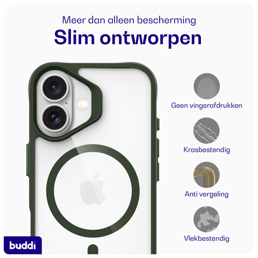 Buddi Hybrid Apple iPhone 16 Hoesje MagSafe Back Cover Transparant Groen afbeelding 6