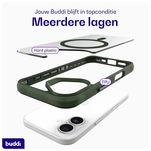 Buddi Hybrid Apple iPhone 16 Hoesje MagSafe Back Cover Transparant Groen afbeelding 7