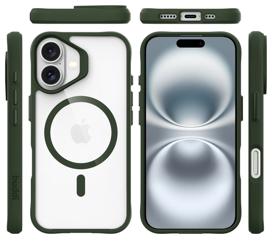 Buddi Hybrid Apple iPhone 16 Hoesje MagSafe Back Cover Transparant Groen afbeelding 9