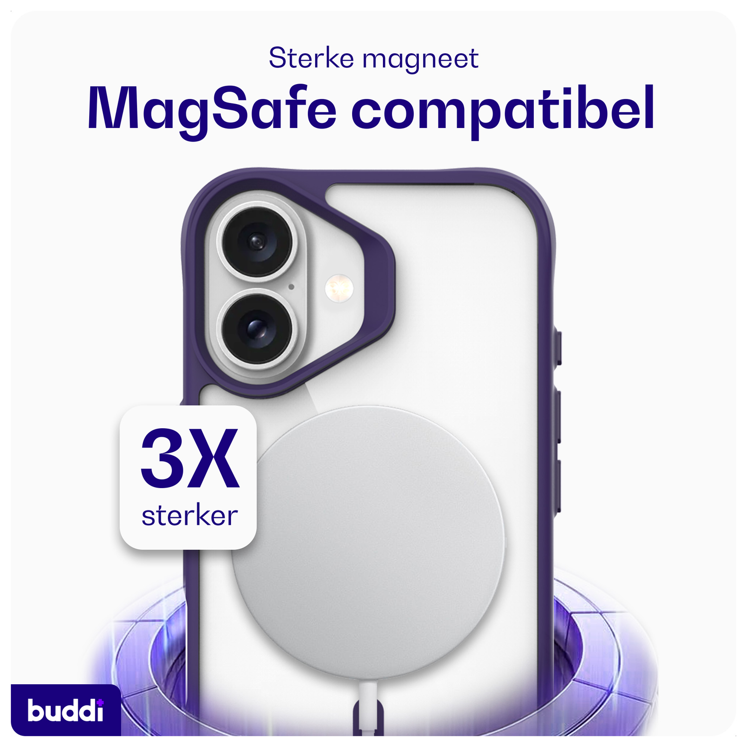Buddi Hybrid Apple iPhone 16 Hoesje MagSafe Back Cover Transparant Paars afbeelding 3