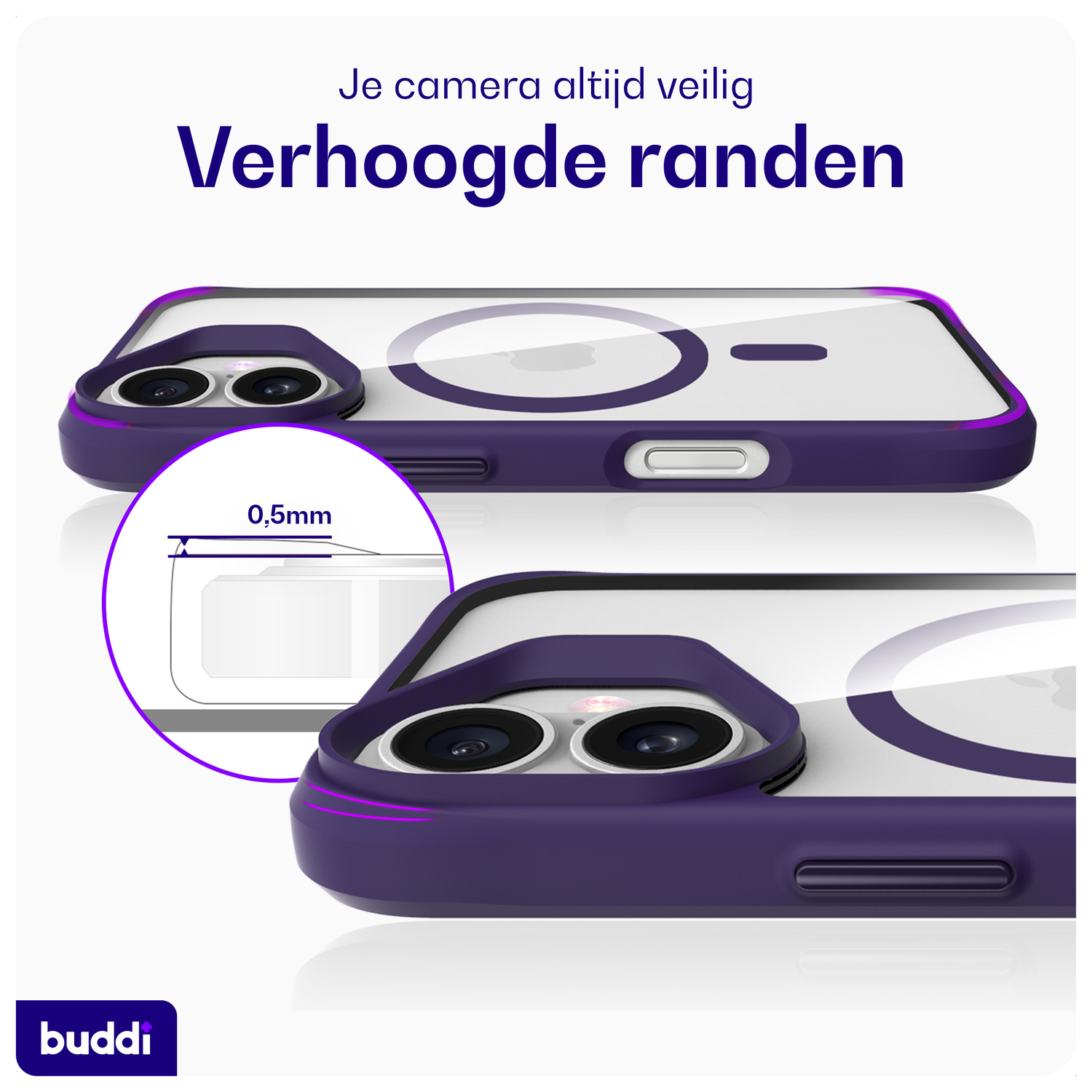 Buddi Hybrid Apple iPhone 16 Hoesje MagSafe Back Cover Transparant Paars afbeelding 5