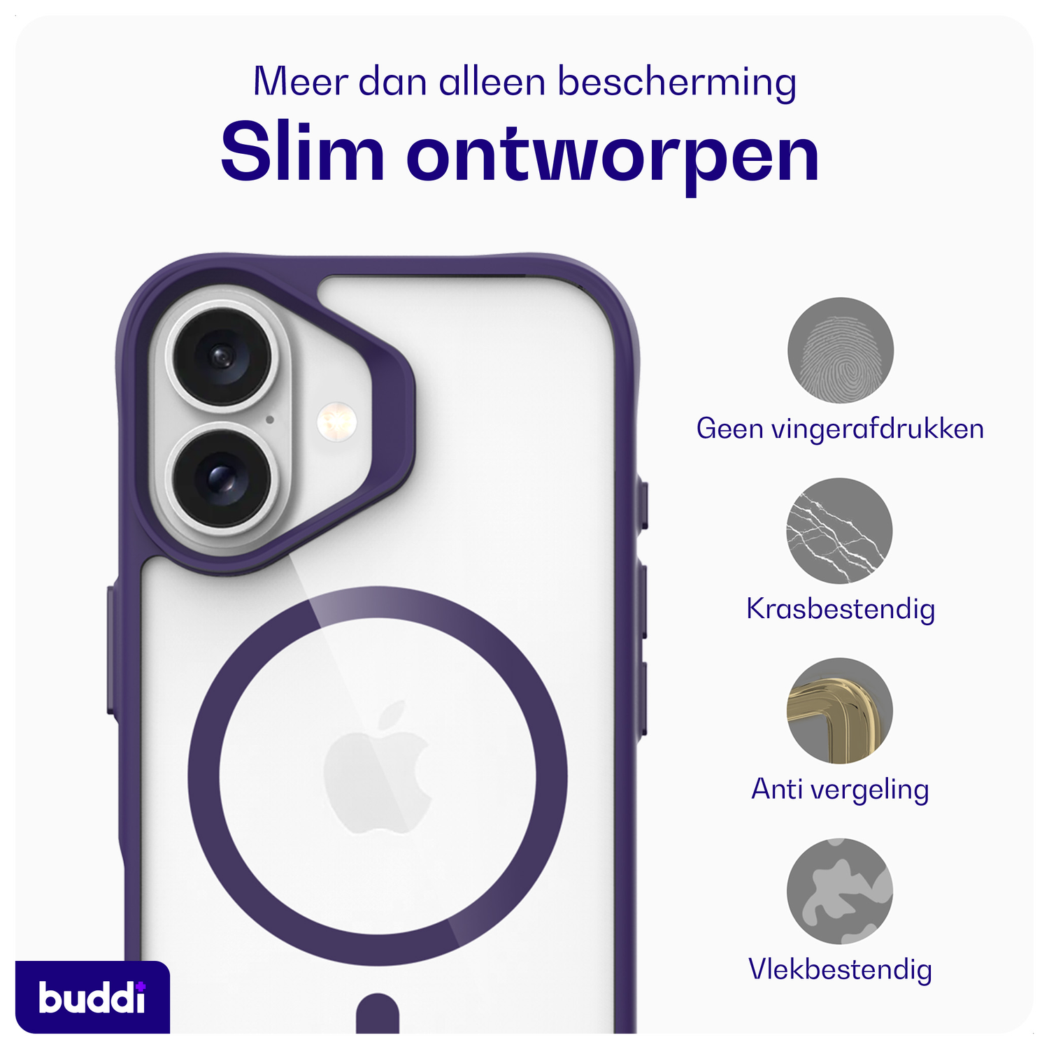 Buddi Hybrid Apple iPhone 16 Hoesje MagSafe Back Cover Transparant Paars afbeelding 6