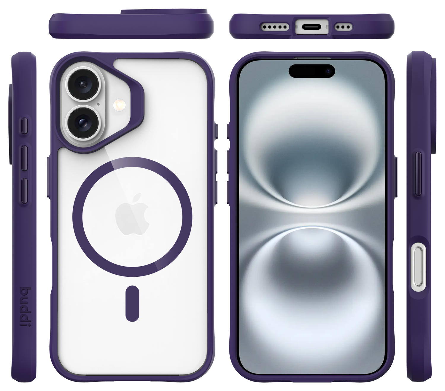 Buddi Hybrid Apple iPhone 16 Hoesje MagSafe Back Cover Transparant Paars afbeelding 9