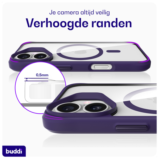 Buddi Hybrid Apple iPhone 16 Hoesje MagSafe Back Cover Transparant Paars afbeelding 5