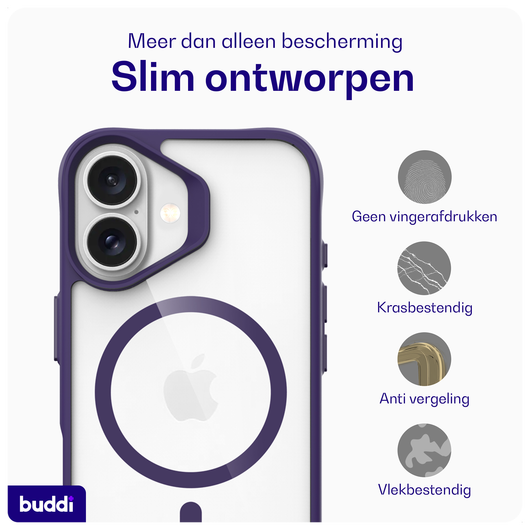 Buddi Hybrid Apple iPhone 16 Hoesje MagSafe Back Cover Transparant Paars afbeelding 6
