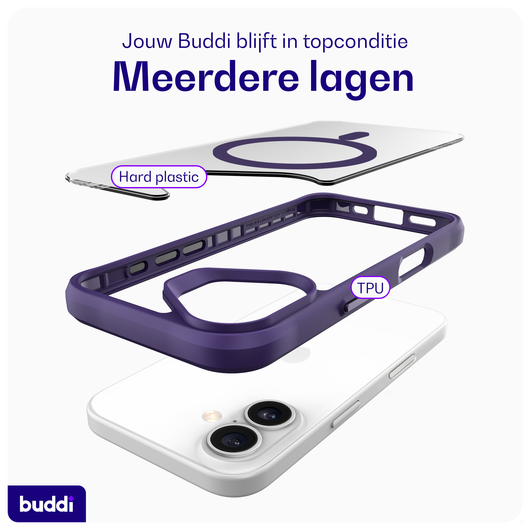 Buddi Hybrid Apple iPhone 16 Hoesje MagSafe Back Cover Transparant Paars afbeelding 7