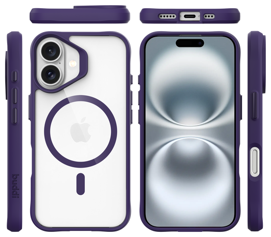 Buddi Hybrid Apple iPhone 16 Hoesje MagSafe Back Cover Transparant Paars afbeelding 9