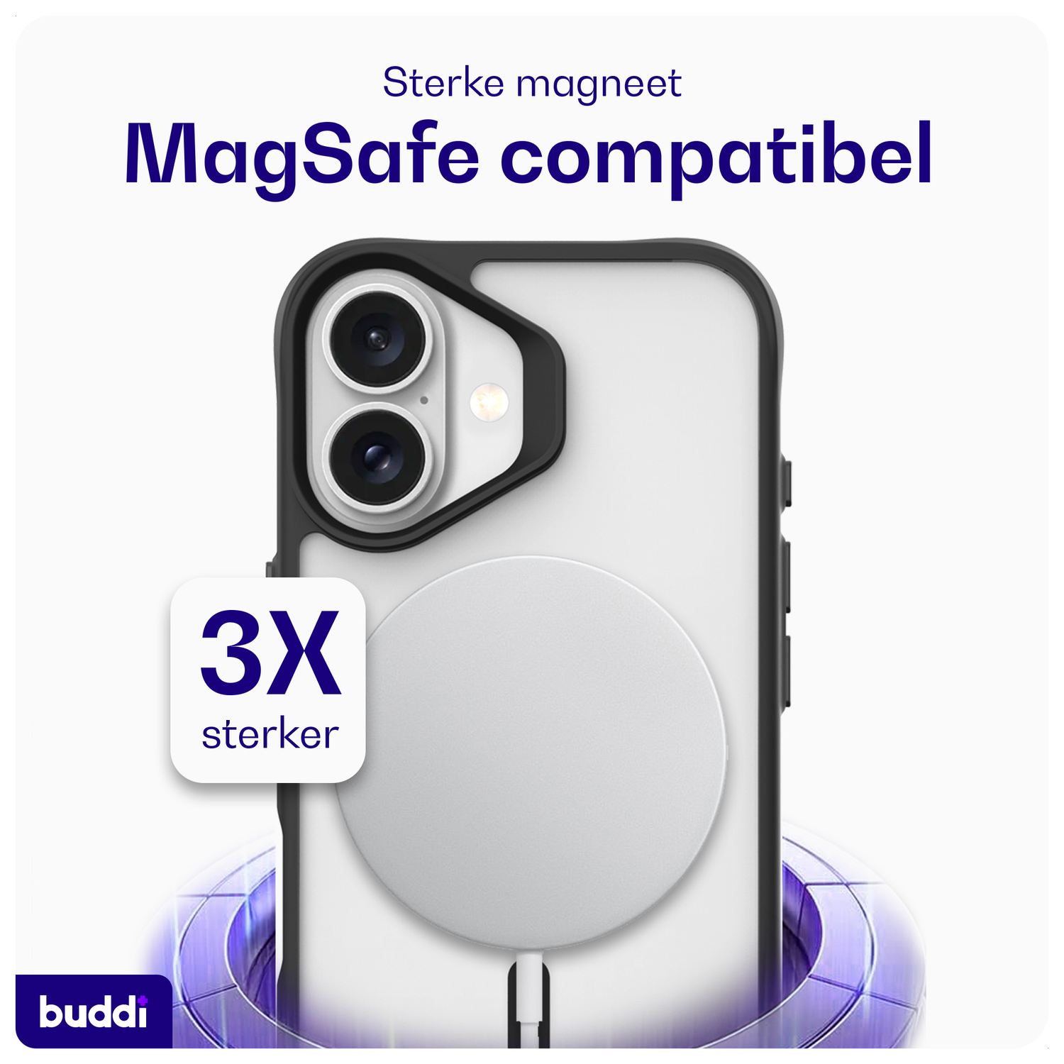 Buddi Hybrid Apple iPhone 16 Hoesje MagSafe Back Cover Matte Zwart afbeelding 3