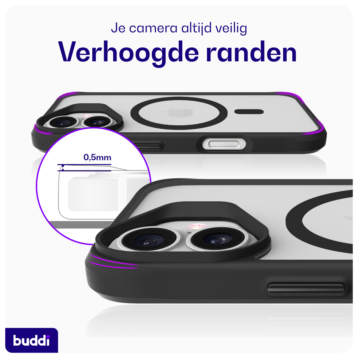 Buddi Hybrid Apple iPhone 16 Hoesje MagSafe Back Cover Matte Zwart afbeelding 5