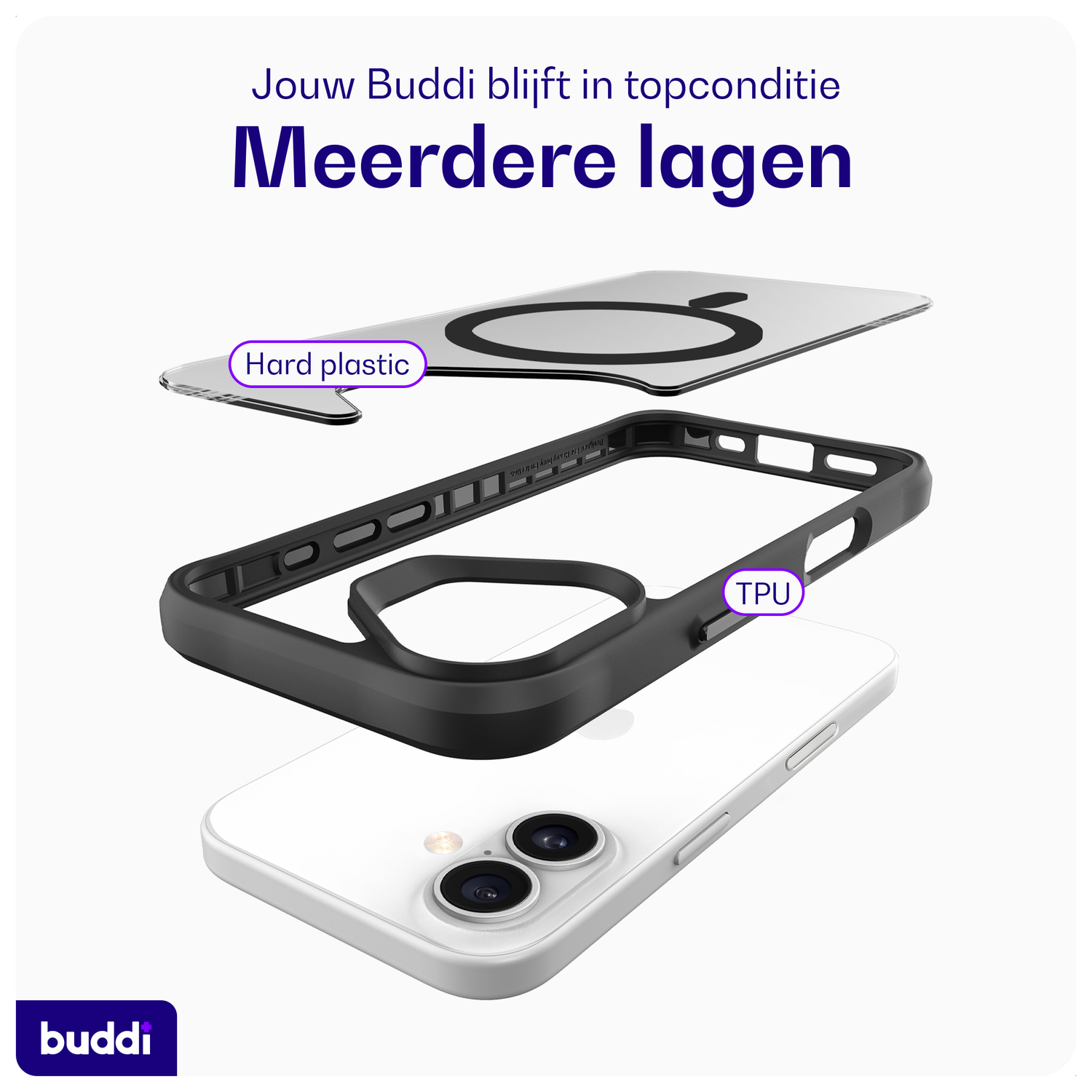 Buddi Hybrid Apple iPhone 16 Hoesje MagSafe Back Cover Matte Zwart afbeelding 7