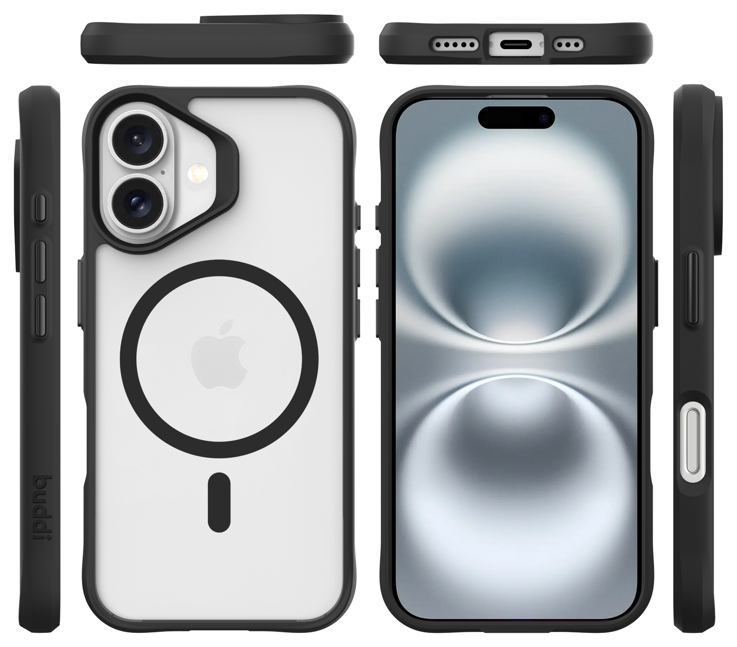 Buddi Hybrid Apple iPhone 16 Hoesje MagSafe Back Cover Matte Zwart afbeelding 9