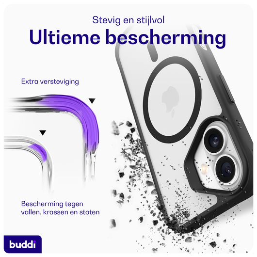 Buddi Hybrid Apple iPhone 16 Hoesje MagSafe Back Cover Matte Zwart afbeelding 2