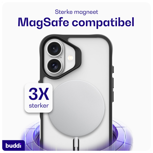 Buddi Hybrid Apple iPhone 16 Hoesje MagSafe Back Cover Matte Zwart afbeelding 3