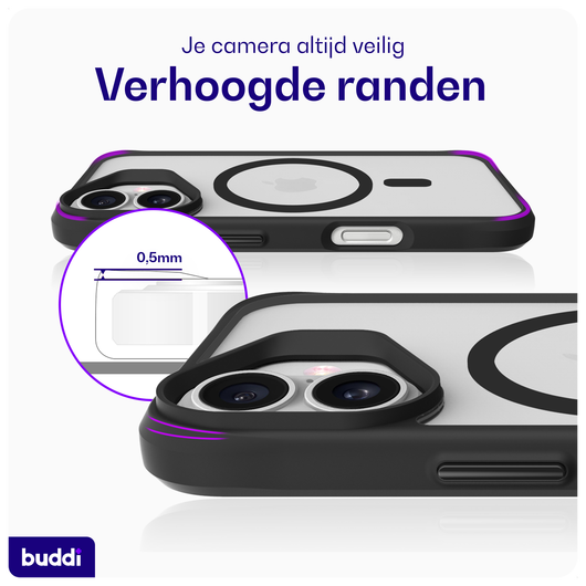 Buddi Hybrid Apple iPhone 16 Hoesje MagSafe Back Cover Matte Zwart afbeelding 5