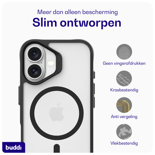 Buddi Hybrid Apple iPhone 16 Hoesje MagSafe Back Cover Matte Zwart afbeelding 6