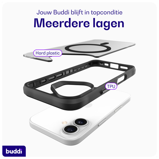 Buddi Hybrid Apple iPhone 16 Hoesje MagSafe Back Cover Matte Zwart afbeelding 7