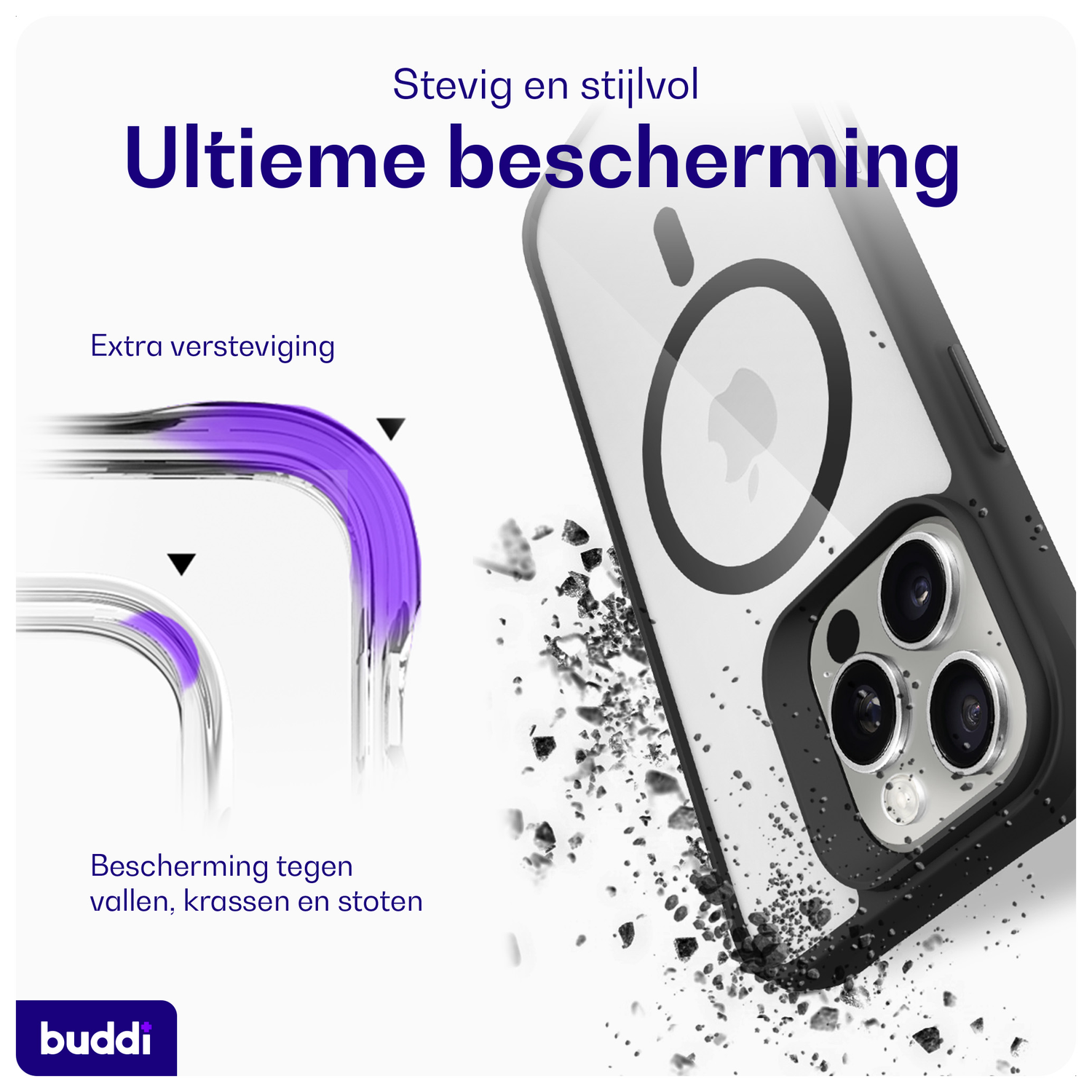 Buddi Hybrid Apple iPhone 16 Pro Hoesje MagSafe Back Cover Transparant Zwart afbeelding 2
