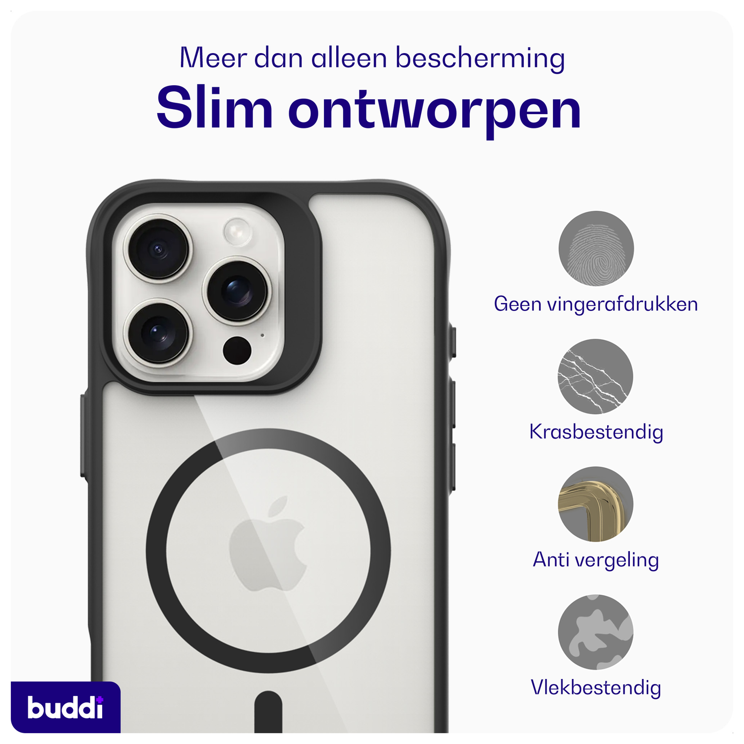 Buddi Hybrid Apple iPhone 16 Pro Hoesje MagSafe Back Cover Transparant Zwart afbeelding 4
