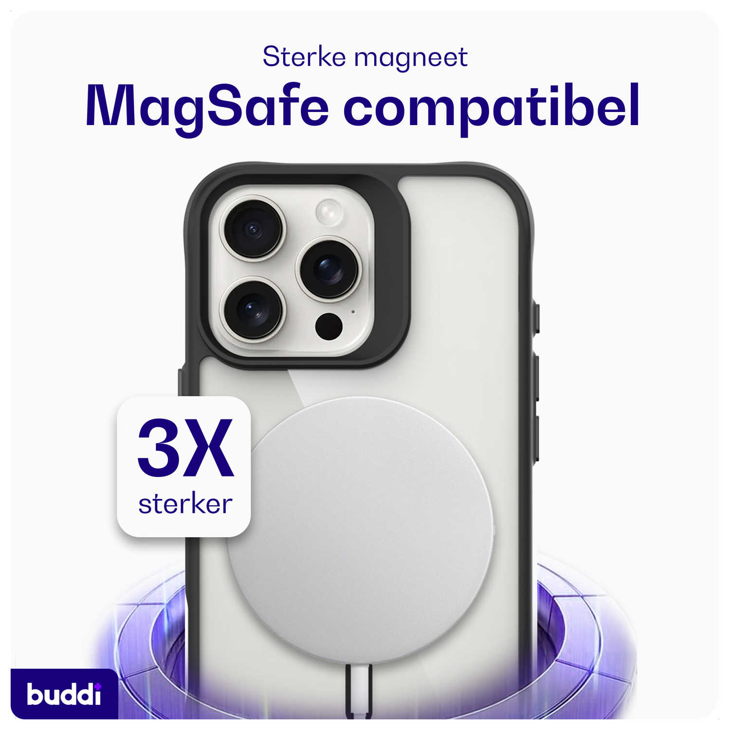 Buddi Hybrid Apple iPhone 16 Pro Hoesje MagSafe Back Cover Transparant Zwart afbeelding 6