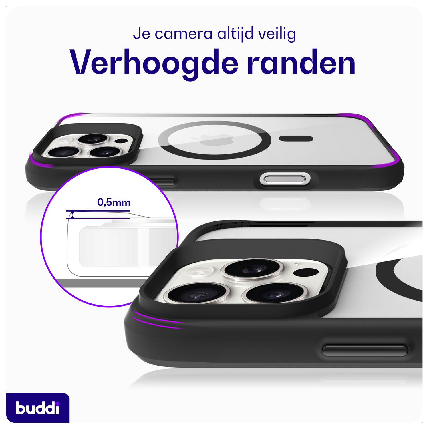 Buddi Hybrid Apple iPhone 16 Pro Hoesje MagSafe Back Cover Transparant Zwart afbeelding 7