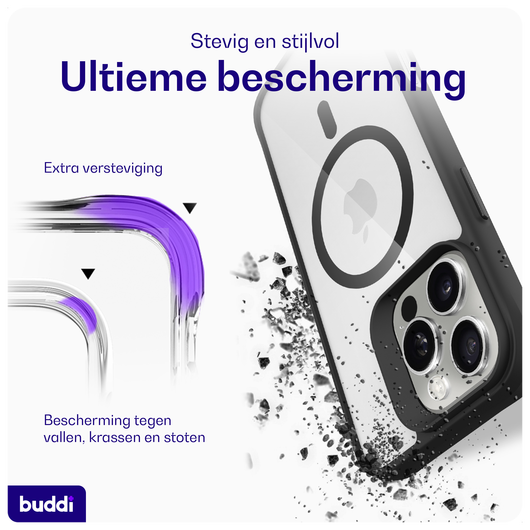 Buddi Hybrid Apple iPhone 16 Pro Hoesje MagSafe Back Cover Transparant Zwart afbeelding 2