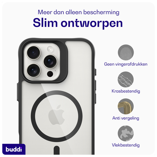 Buddi Hybrid Apple iPhone 16 Pro Hoesje MagSafe Back Cover Transparant Zwart afbeelding 4