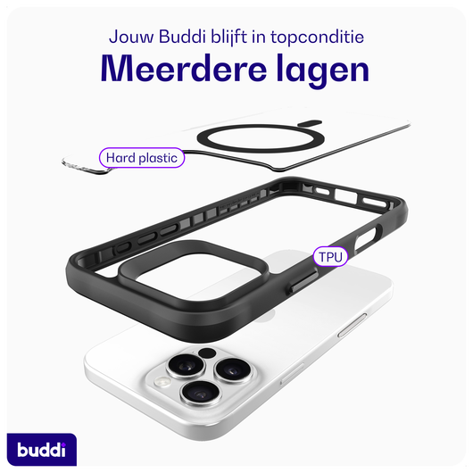 Buddi Hybrid Apple iPhone 16 Pro Hoesje MagSafe Back Cover Transparant Zwart afbeelding 5