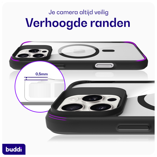 Buddi Hybrid Apple iPhone 16 Pro Hoesje MagSafe Back Cover Transparant Zwart afbeelding 7