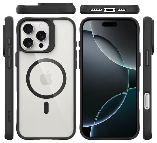 Buddi Hybrid Apple iPhone 16 Pro Hoesje MagSafe Back Cover Transparant Zwart afbeelding 9