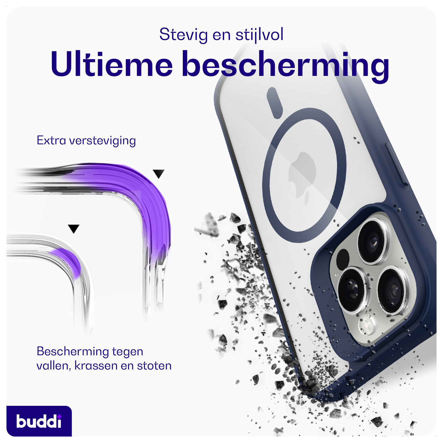Buddi Hybrid Apple iPhone 16 Pro Hoesje MagSafe Back Cover Transparant Blauw afbeelding 2