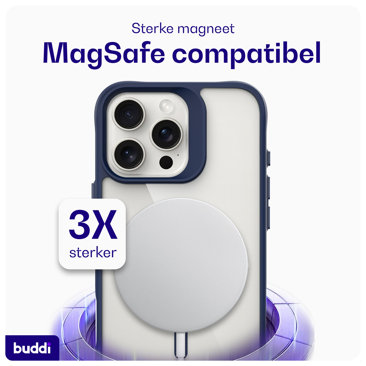 Buddi Hybrid Apple iPhone 16 Pro Hoesje MagSafe Back Cover Transparant Blauw afbeelding 3