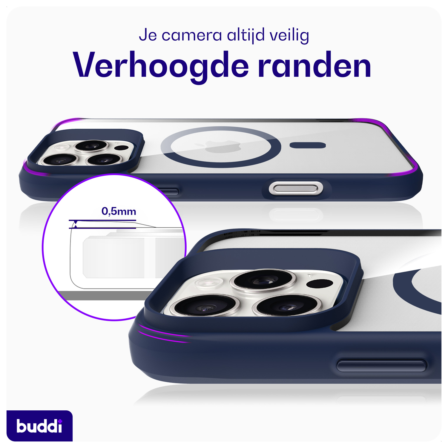 Buddi Hybrid Apple iPhone 16 Pro Hoesje MagSafe Back Cover Transparant Blauw afbeelding 5