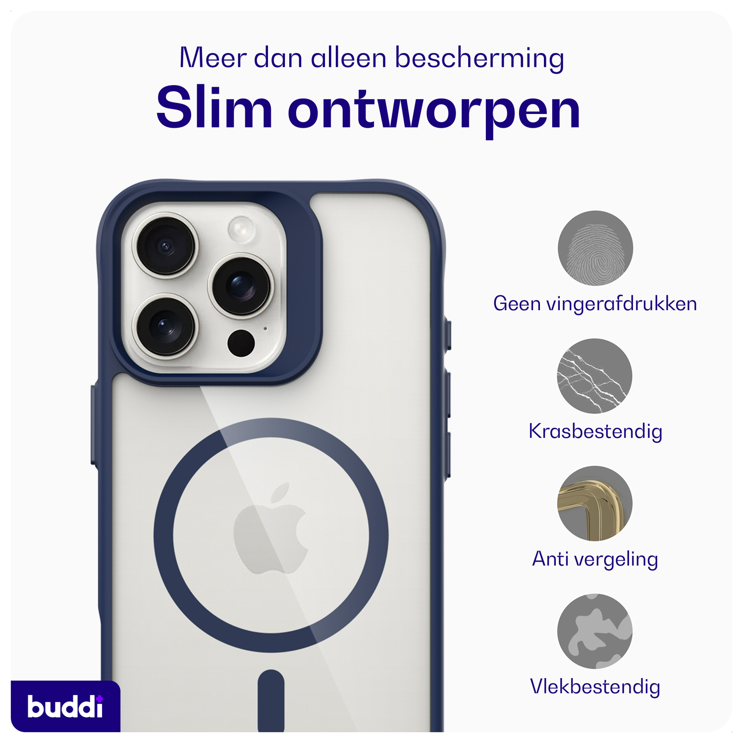 Buddi Hybrid Apple iPhone 16 Pro Hoesje MagSafe Back Cover Transparant Blauw afbeelding 6
