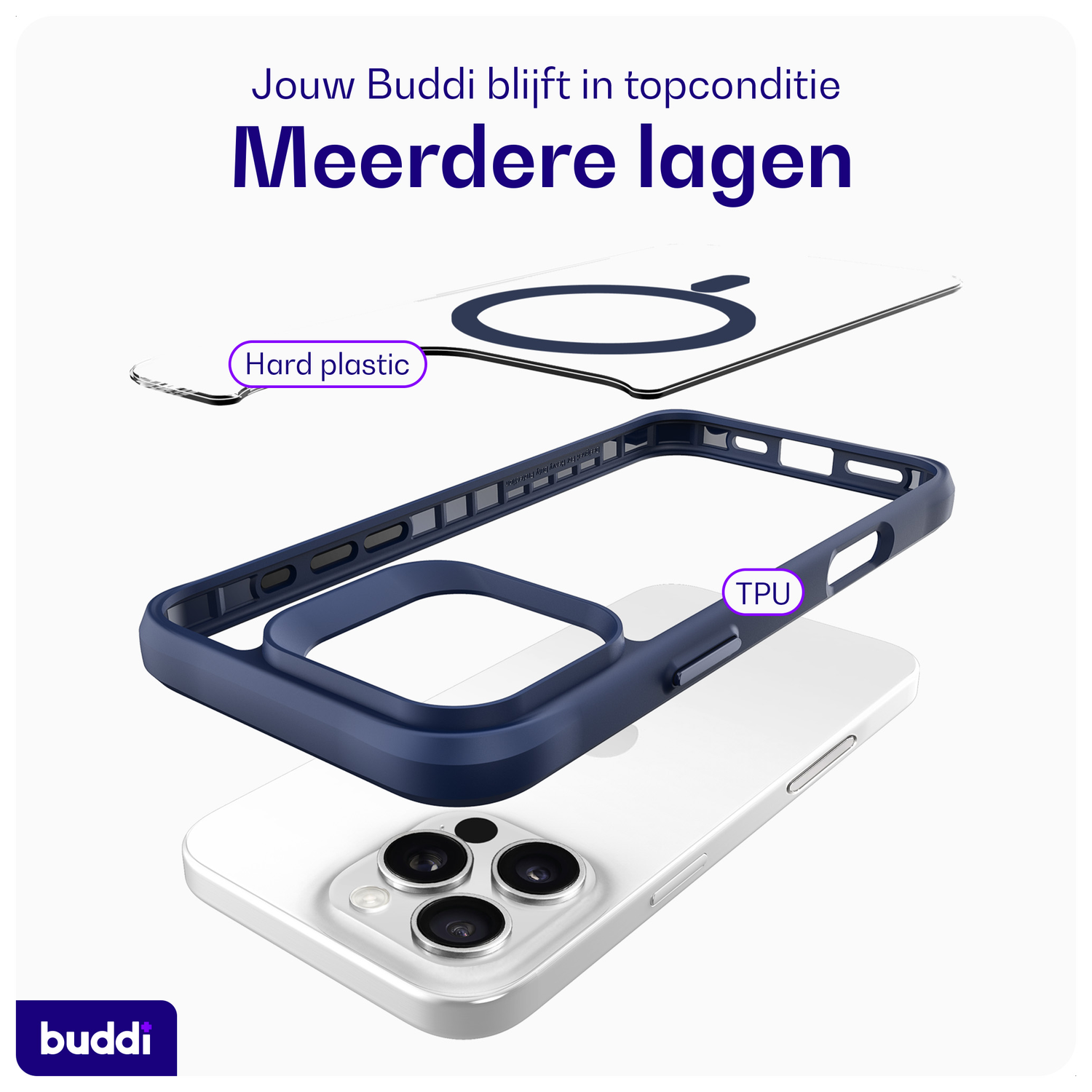 Buddi Hybrid Apple iPhone 16 Pro Hoesje MagSafe Back Cover Transparant Blauw afbeelding 7