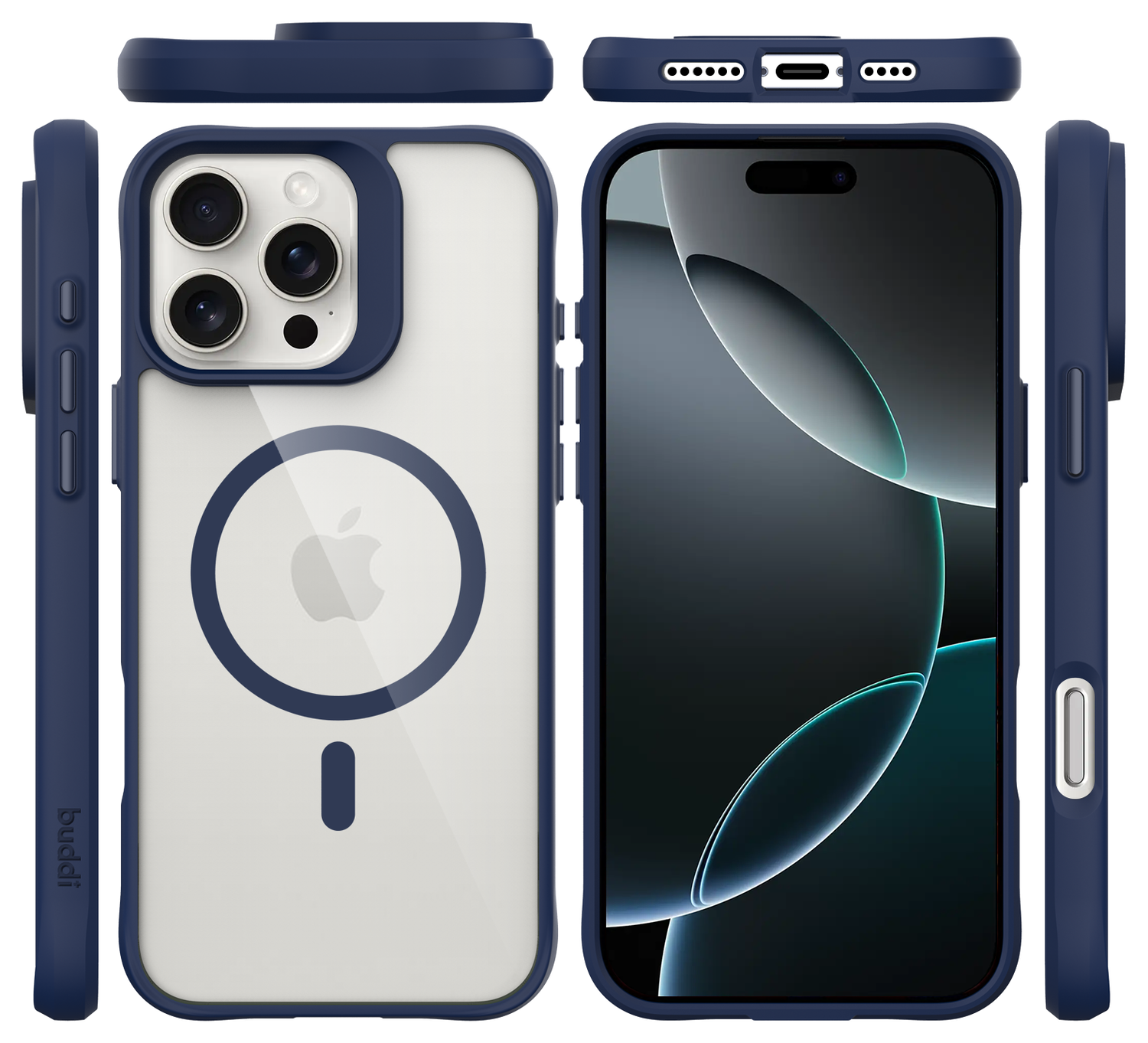 Buddi Hybrid Apple iPhone 16 Pro Hoesje MagSafe Back Cover Transparant Blauw afbeelding 9