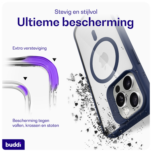Buddi Hybrid Apple iPhone 16 Pro Hoesje MagSafe Back Cover Transparant Blauw afbeelding 2